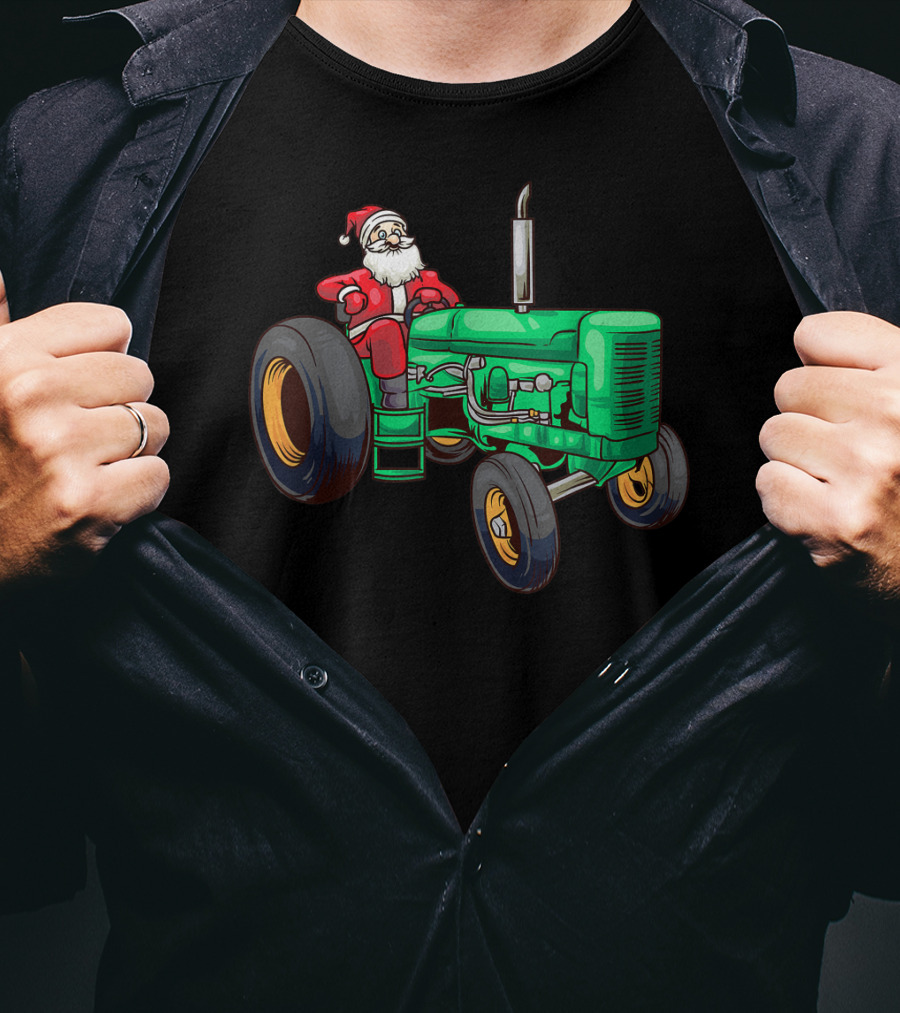 Santa Claus Riding Green Farm Tractor T-Shirt