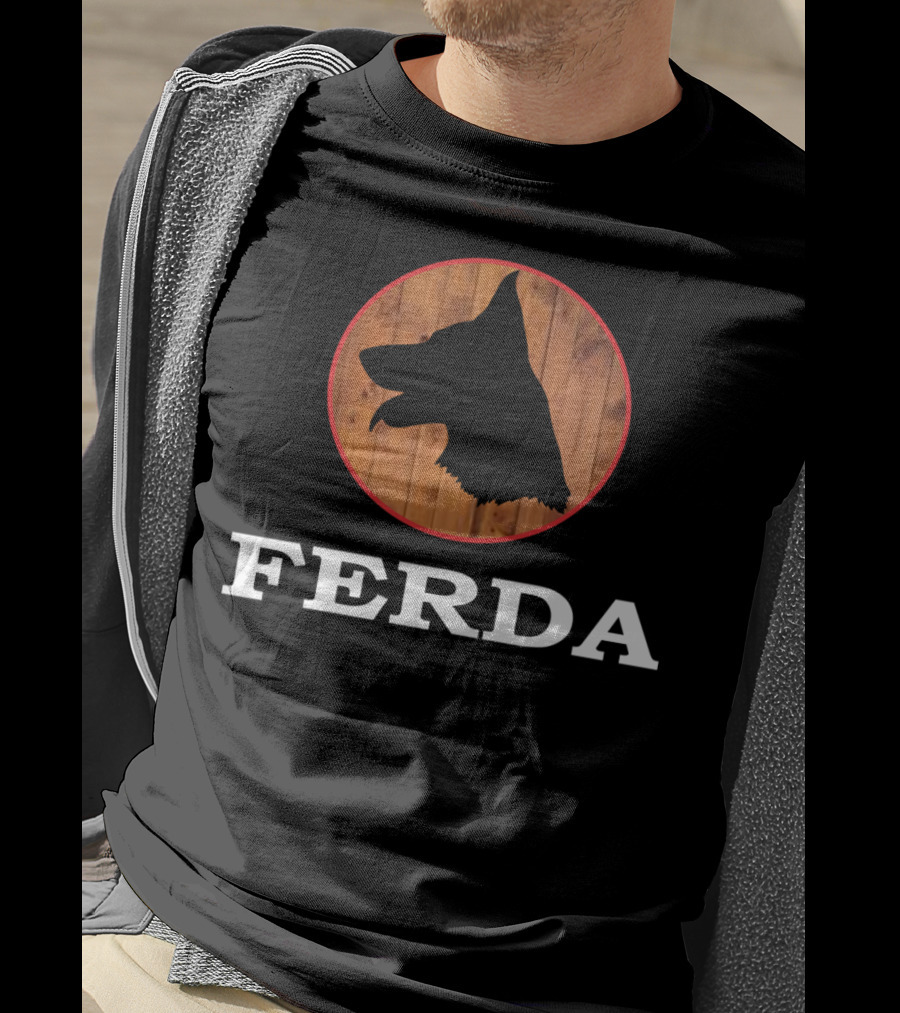 Ferda Dog Silhouette On Wood Background T-Shirt