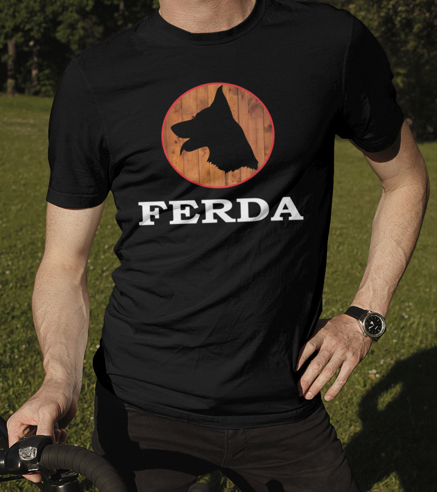 Ferda Dog Silhouette On Wood Background T-Shirt