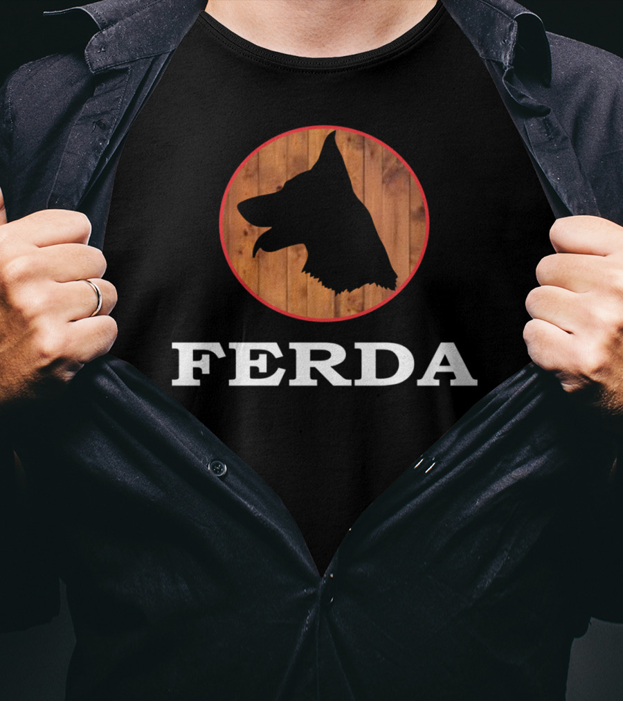 Ferda Dog Silhouette On Wood Background T-Shirt
