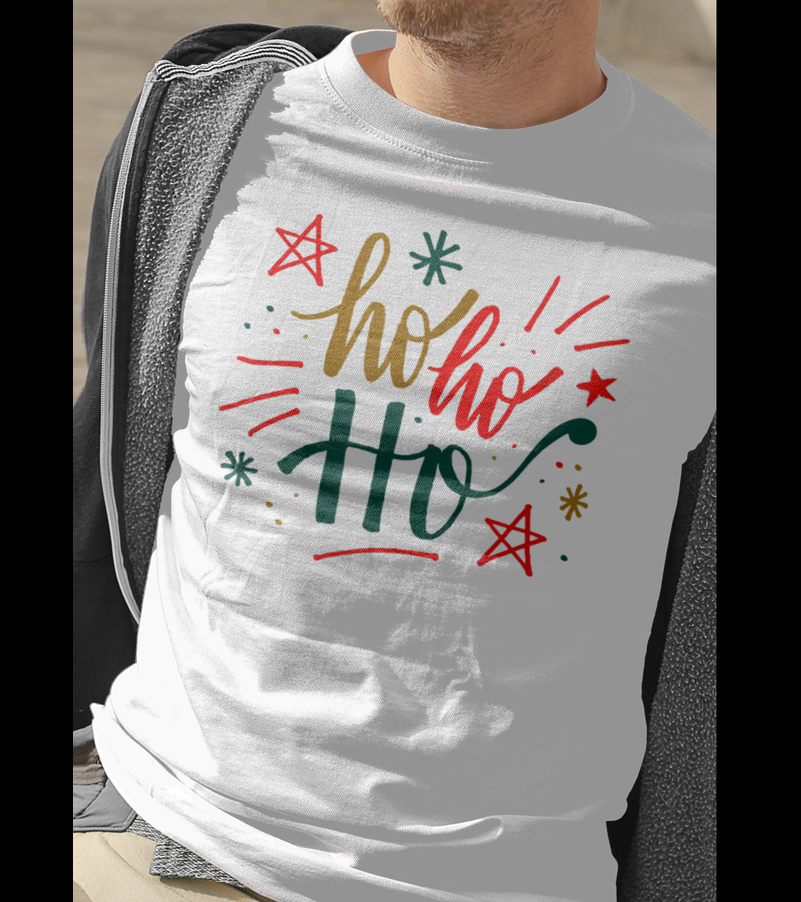 Festive Bright Red And Green Christmas Ho Ho Ho Stars T-Shirt