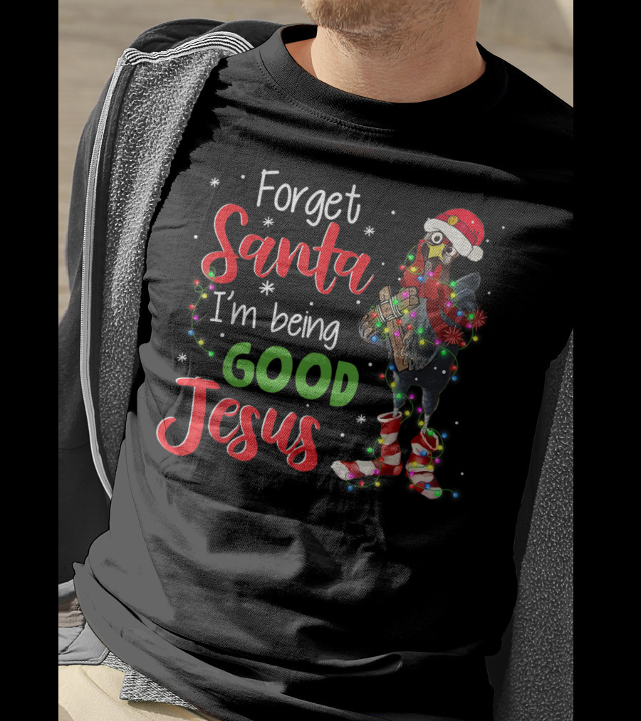 Forget Santa I'm Being Good Jesus Chicken Christmas Lights Santa Hat T-Shirt