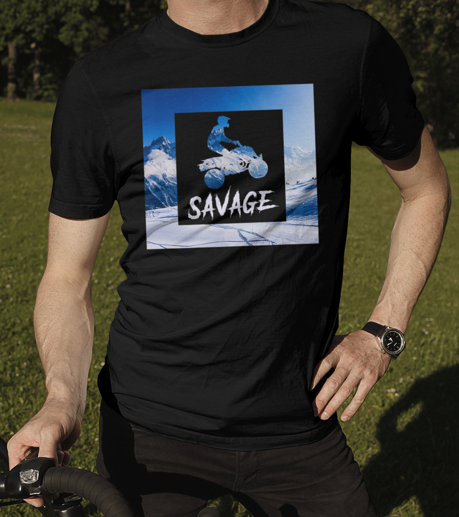 Savage Quad Bike Adventure 4Wheeler ATV In Snowy Mountains T-Shirt