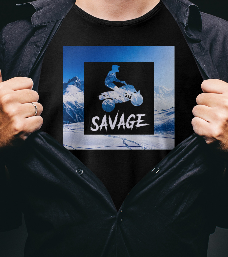 Savage Quad Bike Adventure 4Wheeler ATV In Snowy Mountains T-Shirt