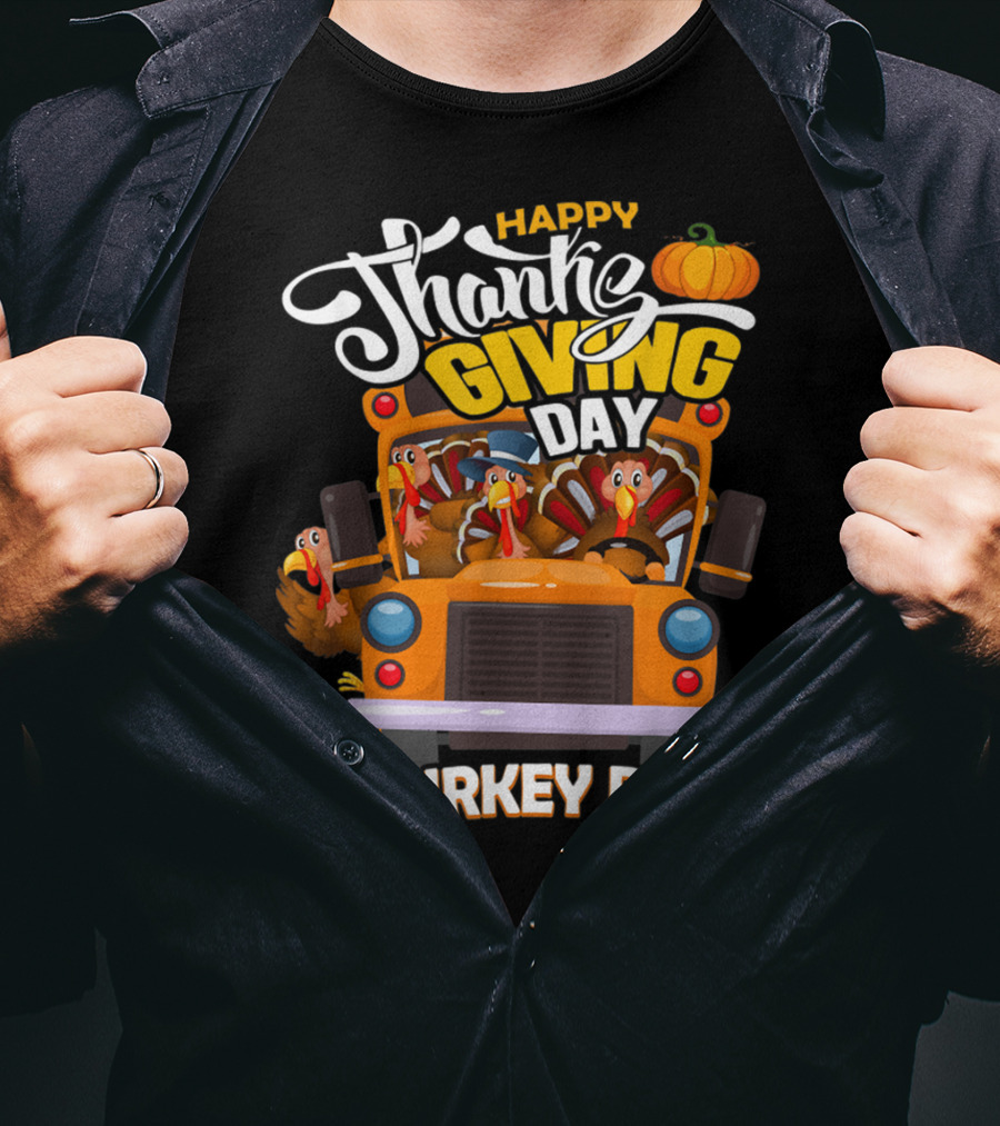 Happy Thanksgiving Day Turkey Bus T-Shirt