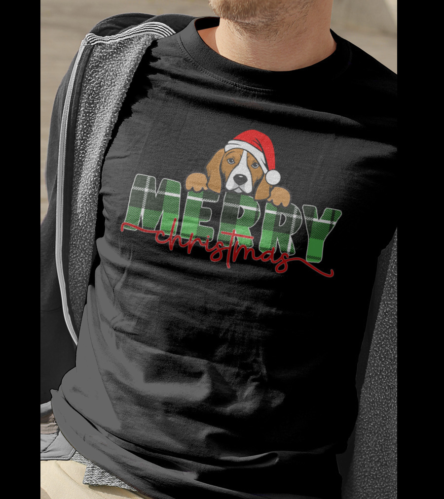 Merry Christmas Funny Beagle Santa Hat T-Shirt