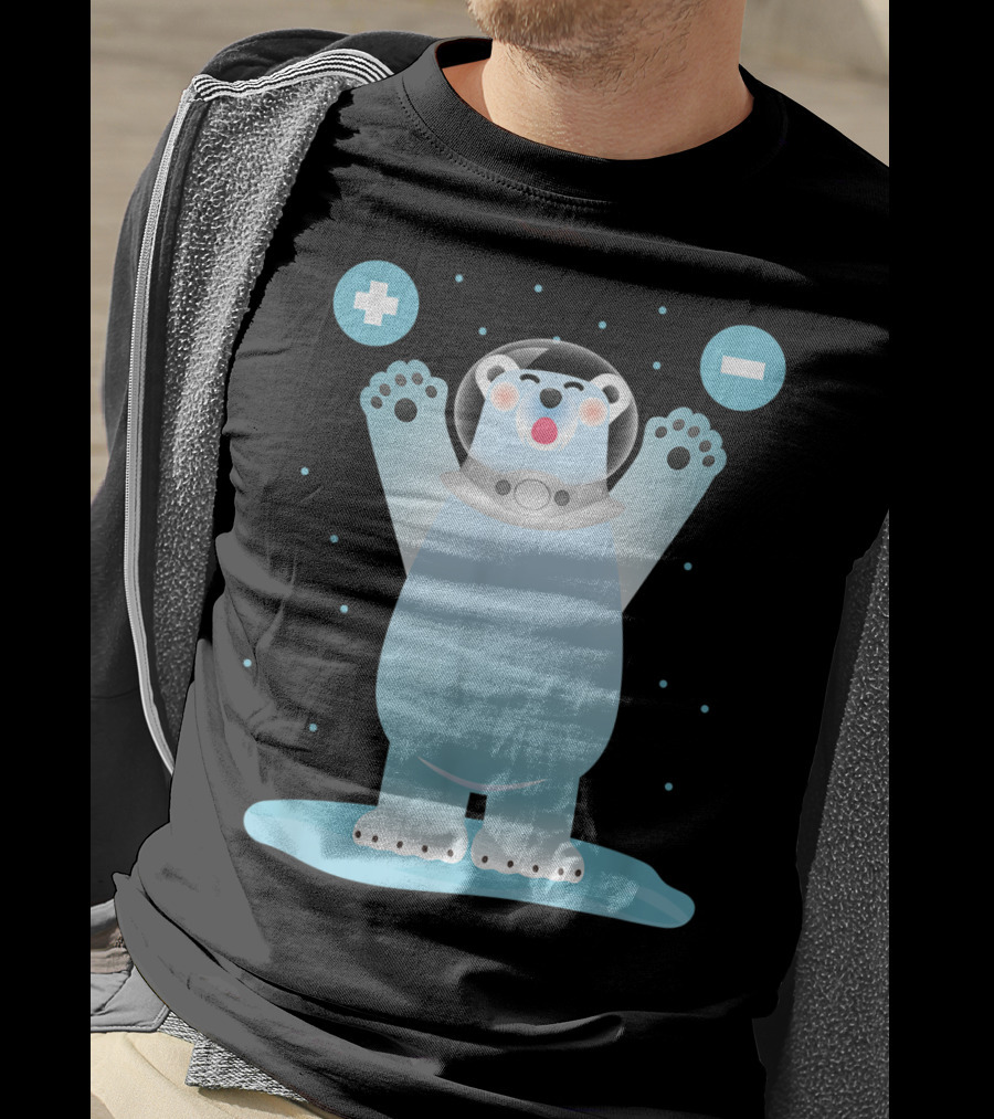 Funny Polar Bear In Space Helmet With Plus And Minus Chemistry Symbols T-Shirt