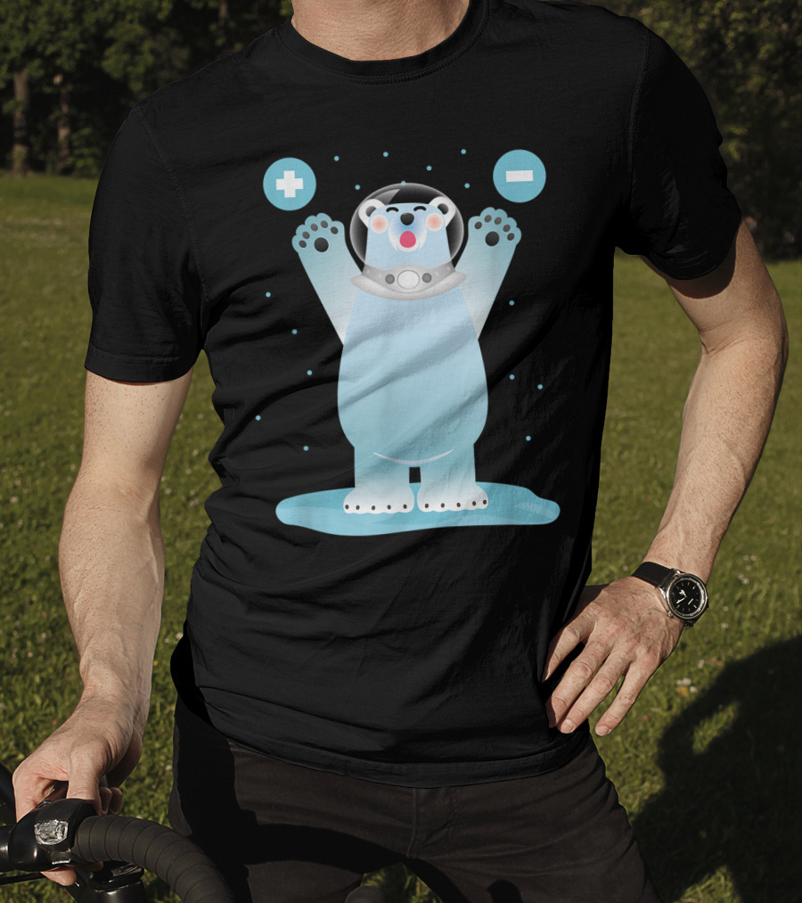 Funny Polar Bear In Space Helmet With Plus And Minus Chemistry Symbols T-Shirt