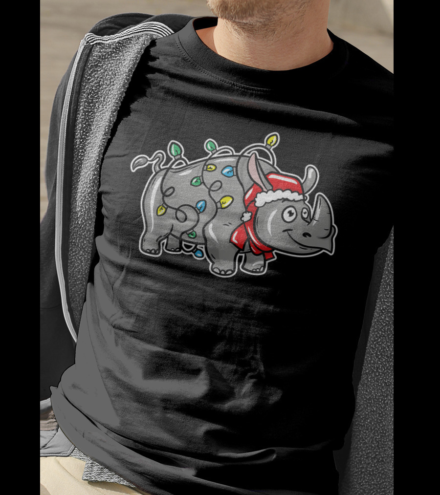 Santa Claus Rhino Christmas Lights Funny Holiday Lover T-Shirt