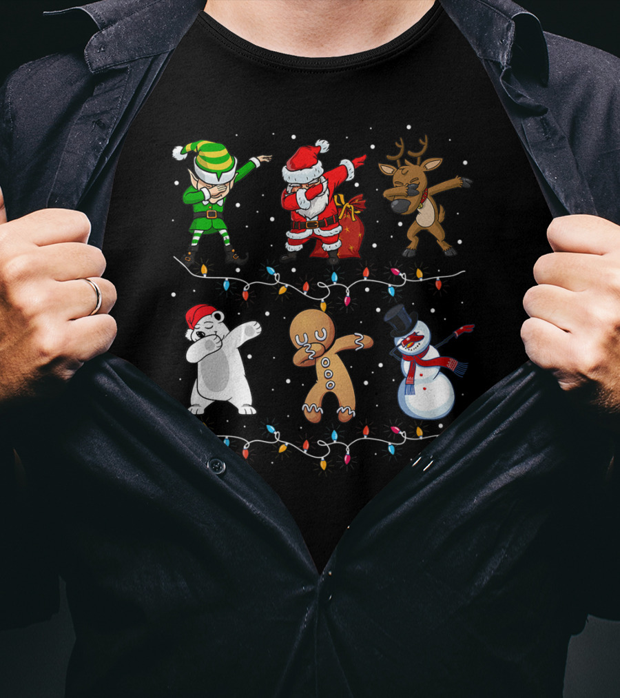 Funny Dabbing Santa Elf Reindeer Polar Bear Gingerbread Snowman T-Shirt