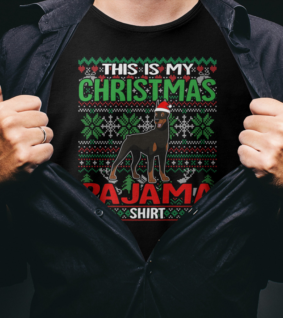 This Is My Christmas Pajama Shirt Doberman Dog Lover Holiday T-Shirt