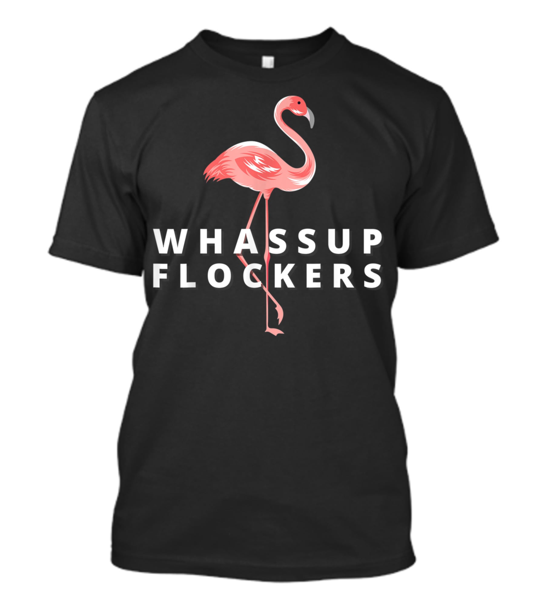 Whassup Flockers Funny Flamingos Woman Watercolor Beach T-Shirt