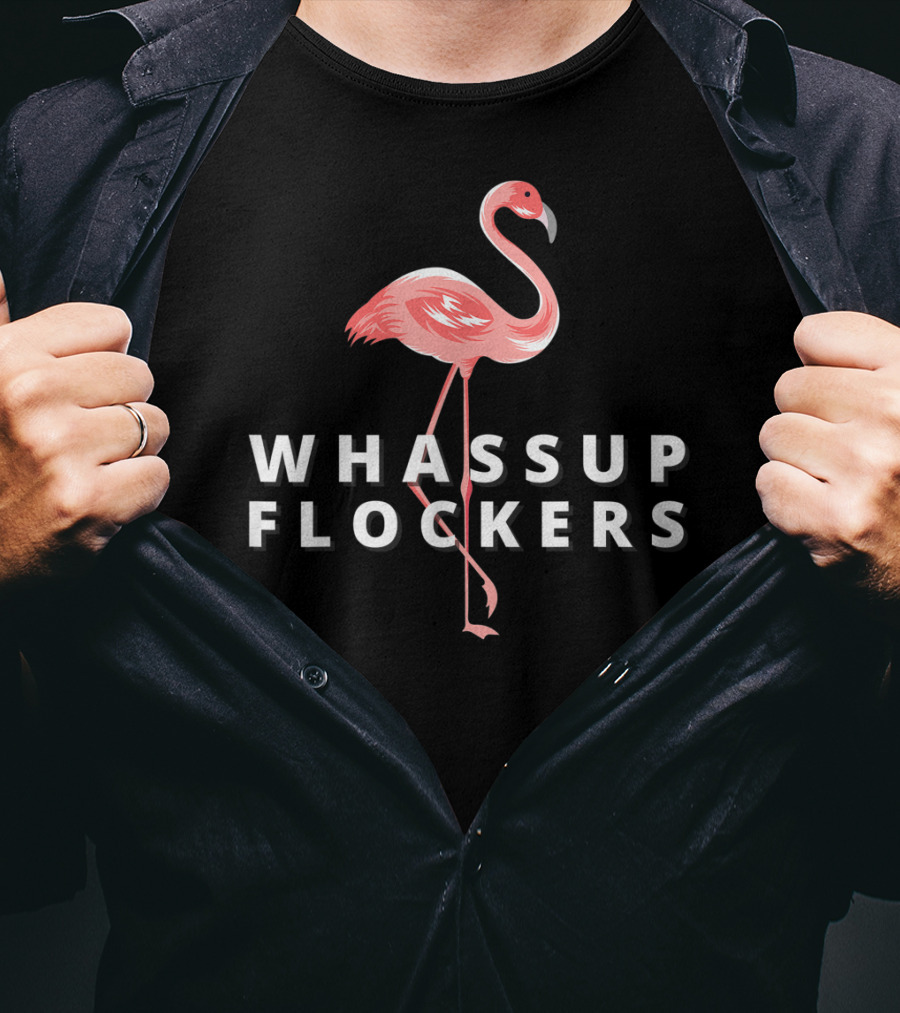 Whassup Flockers Funny Flamingos Woman Watercolor Beach T-Shirt
