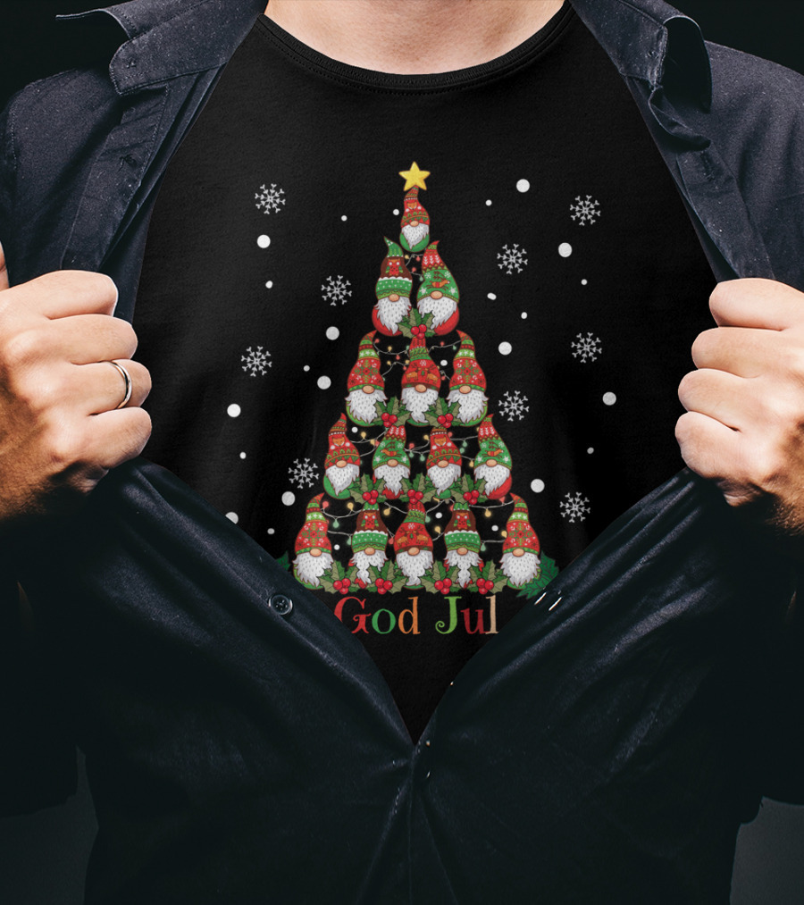 God Jul Gnomes Christmas Tree T-Shirt
