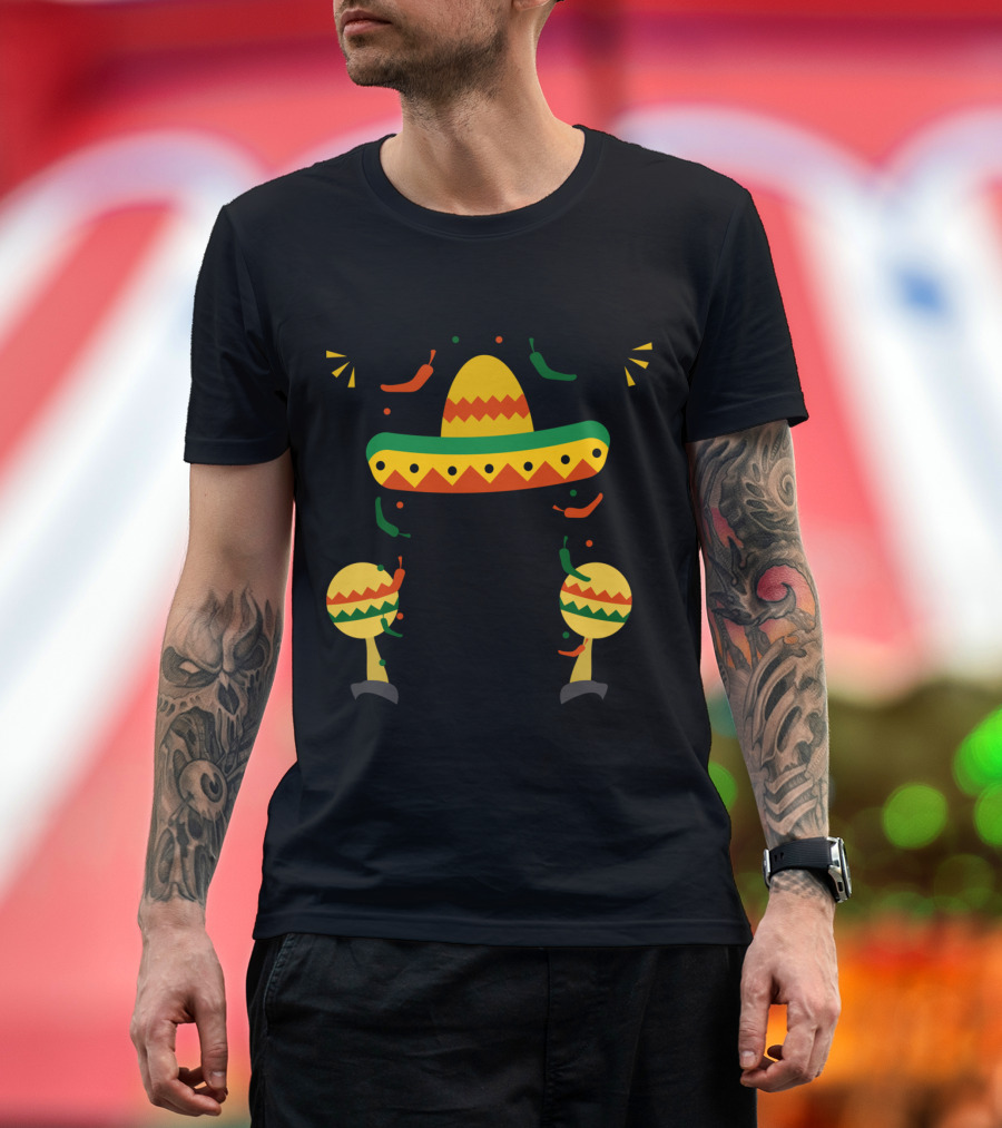 Funny Llama Let's Fiesta Sombrero and Maracas Party T-Shirt