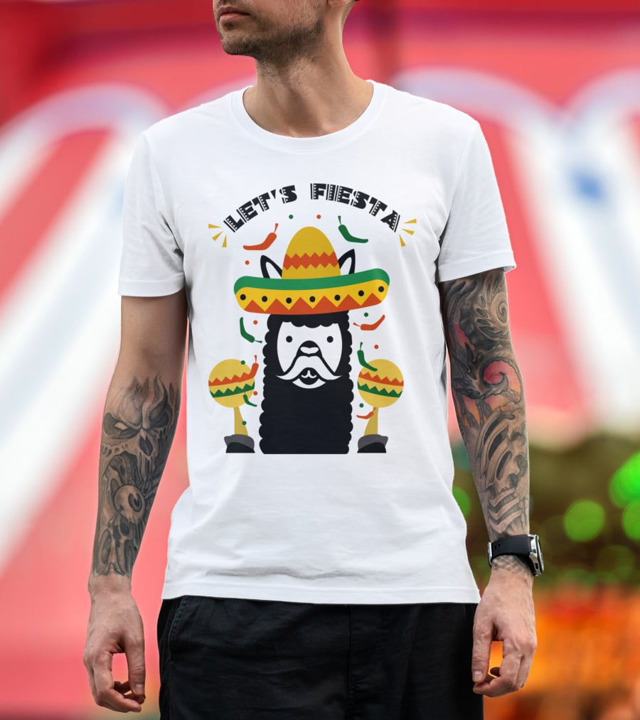 Funny Llama Let's Fiesta Sombrero And Maracas Party T-Shirt
