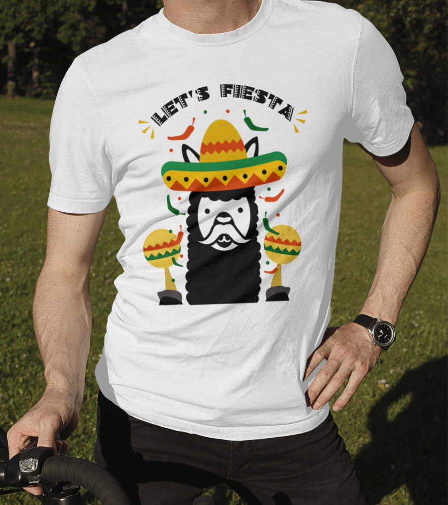 Funny Llama Let's Fiesta Sombrero And Maracas Party T-Shirt