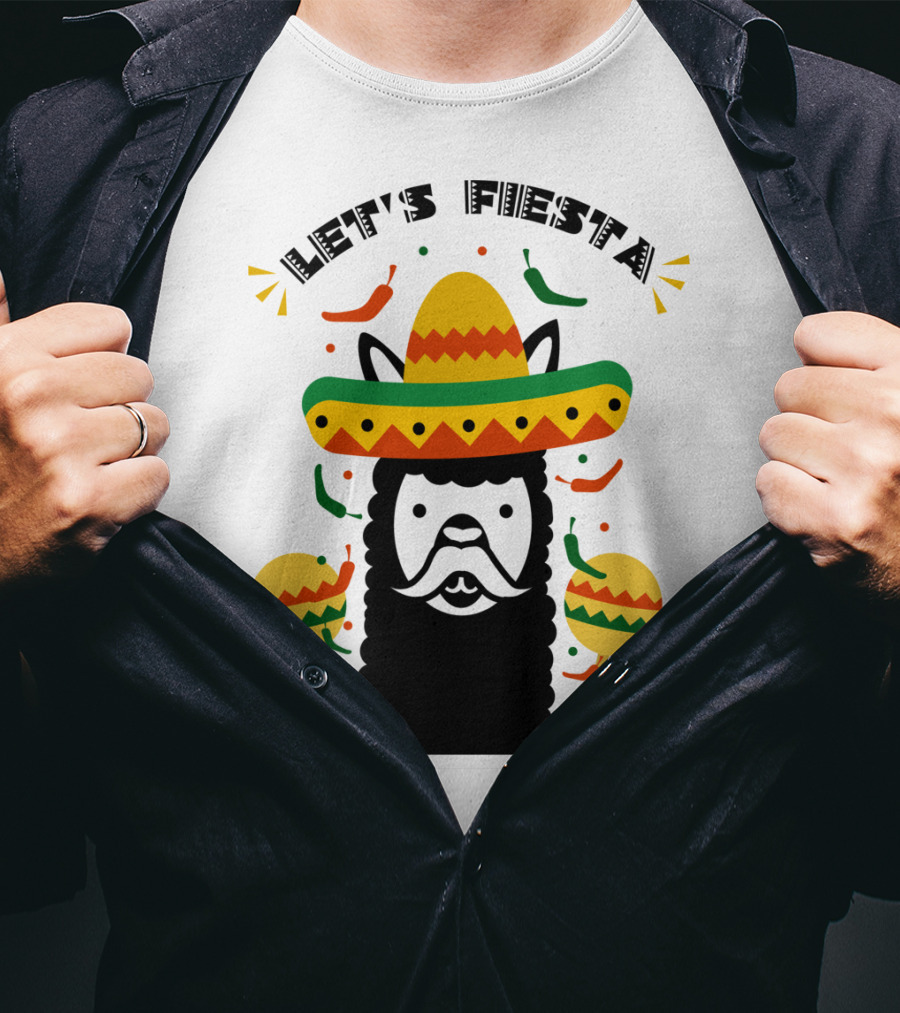 Funny Llama Let's Fiesta Sombrero And Maracas Party T-Shirt