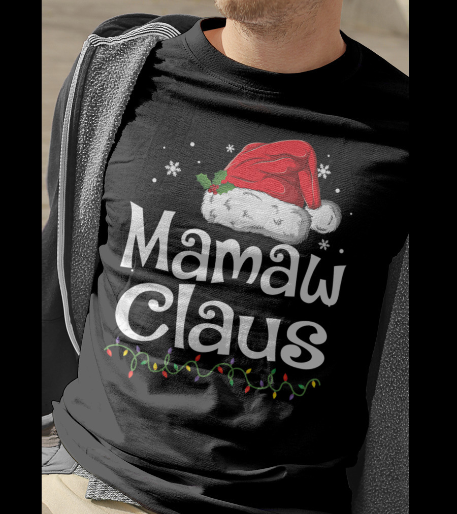 Mamaw Claus Santa Christmas Lights Snowflakes T-Shirt