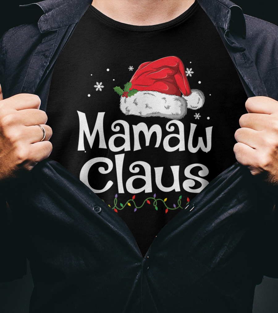Mamaw Claus Santa Christmas Lights Snowflakes T-Shirt