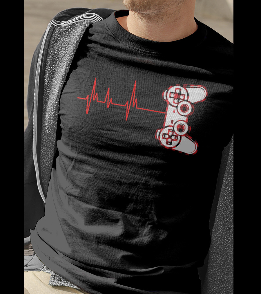 Heartbeat Red Buffalo Plaid Gamer Video Game Controller T-Shirt