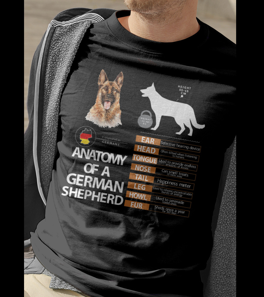 Anatomy Of A German Shepherd Ear Head Tongue Nose Tail Leg Howl Fur T-Shirt