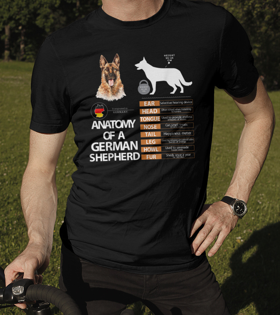Anatomy Of A German Shepherd Ear Head Tongue Nose Tail Leg Howl Fur T-Shirt