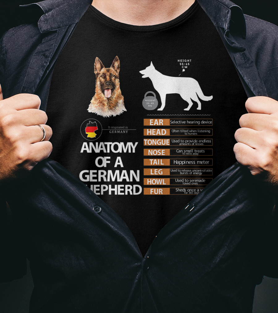 Anatomy Of A German Shepherd Ear Head Tongue Nose Tail Leg Howl Fur T-Shirt