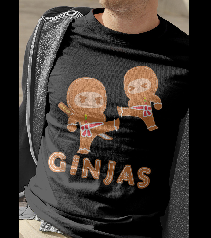 Ginjas Gingerbread Ninja Character Kung Fu Kicks T-Shirt
