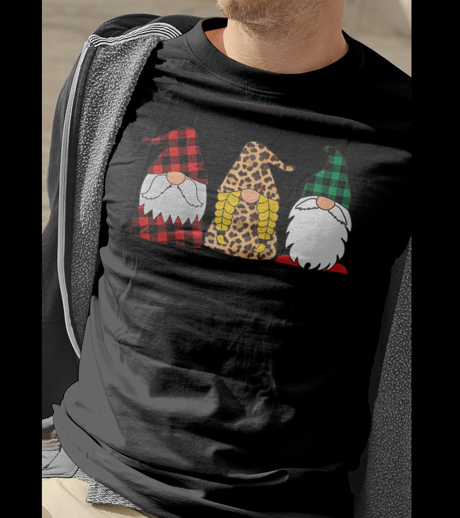 Gnomes Red Plaid Leopard Print Green Plaid T-Shirt