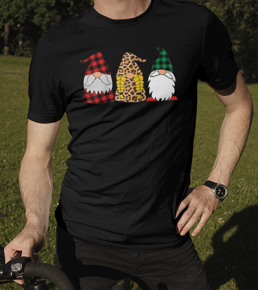 Gnomes Red Plaid Leopard Print Green Plaid T-Shirt