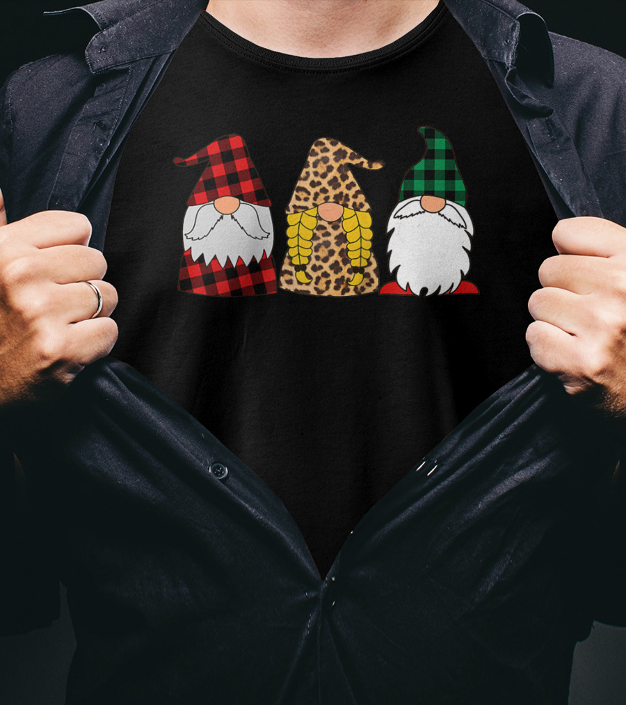 Gnomes Red Plaid Leopard Print Green Plaid T-Shirt
