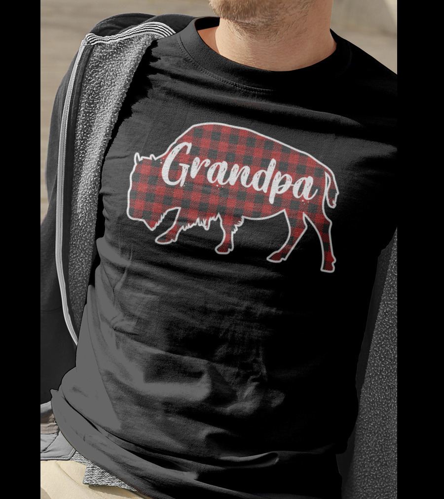 Grandpa Buffalo Bison Red Plaid T-Shirt