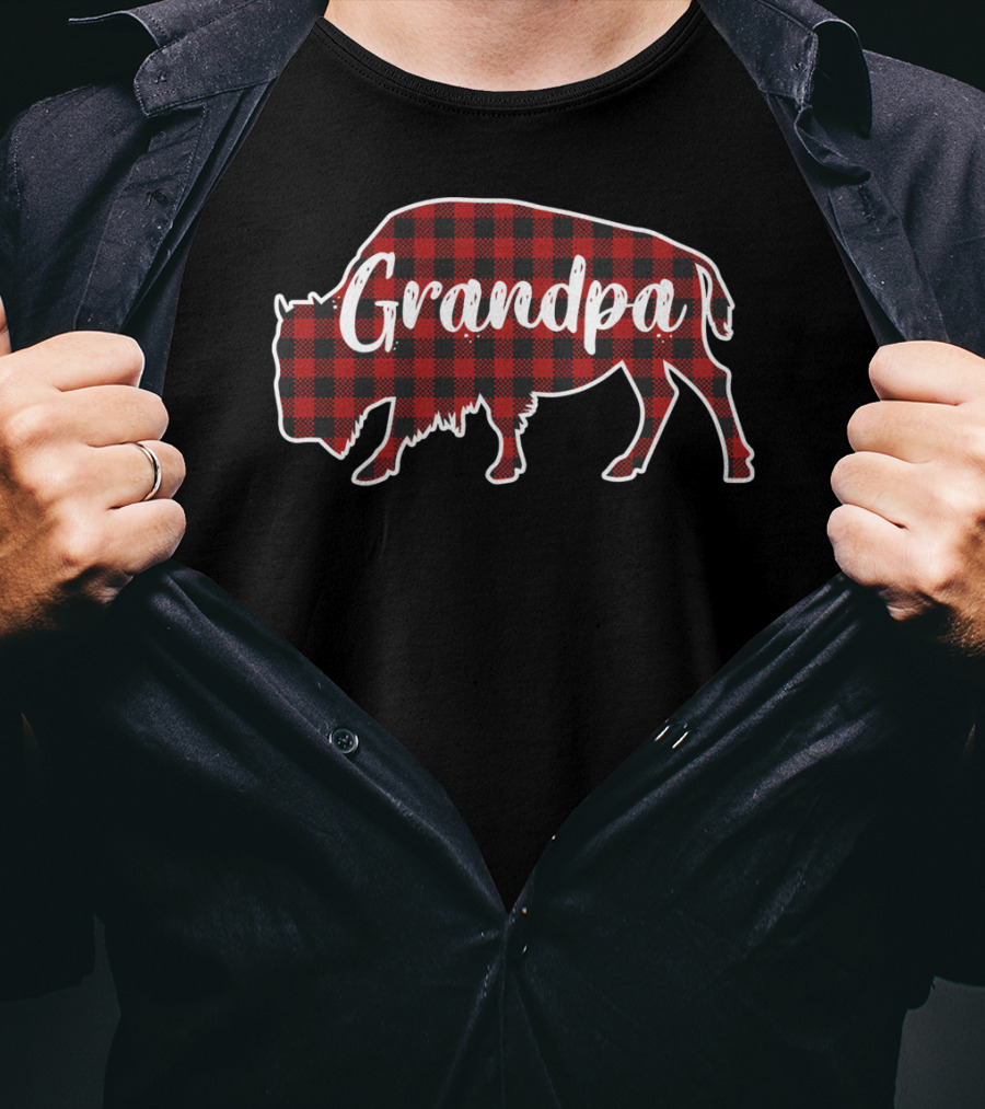 Grandpa Buffalo Bison Red Plaid T-Shirt