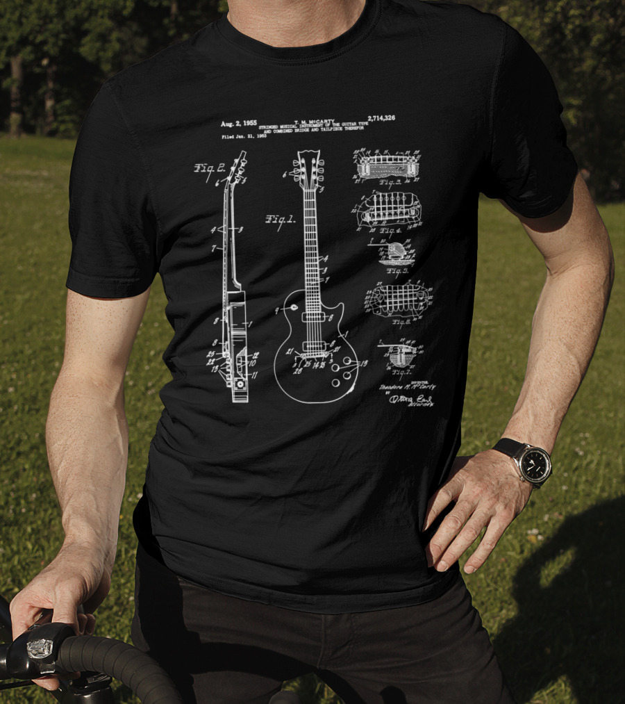 Aug 2 1955 T M McCarty Patent No 2714326 Electric Musical Instrument Guitar Type T-Shirt