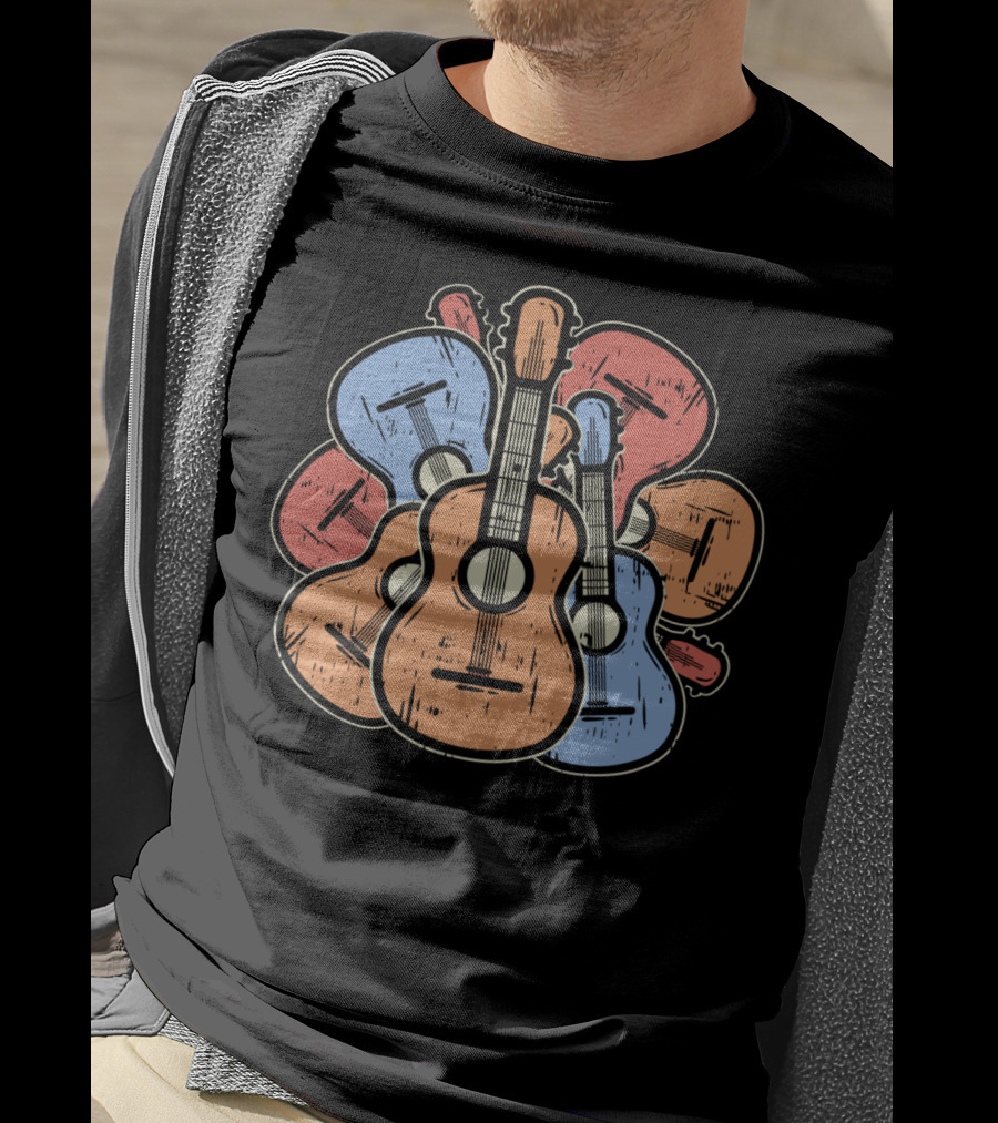 Colorful Guitars And Ukuleles Funny Guitarist Musician T-Shirt