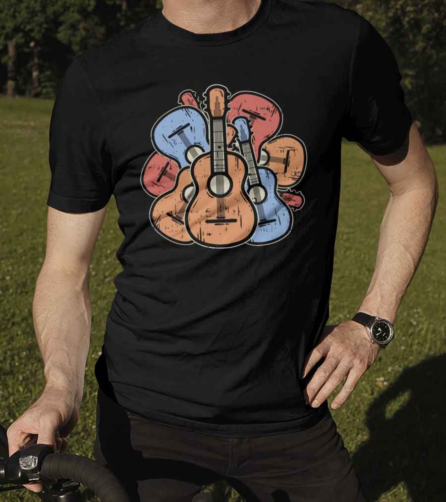 Colorful Guitars And Ukuleles Funny Guitarist Musician T-Shirt