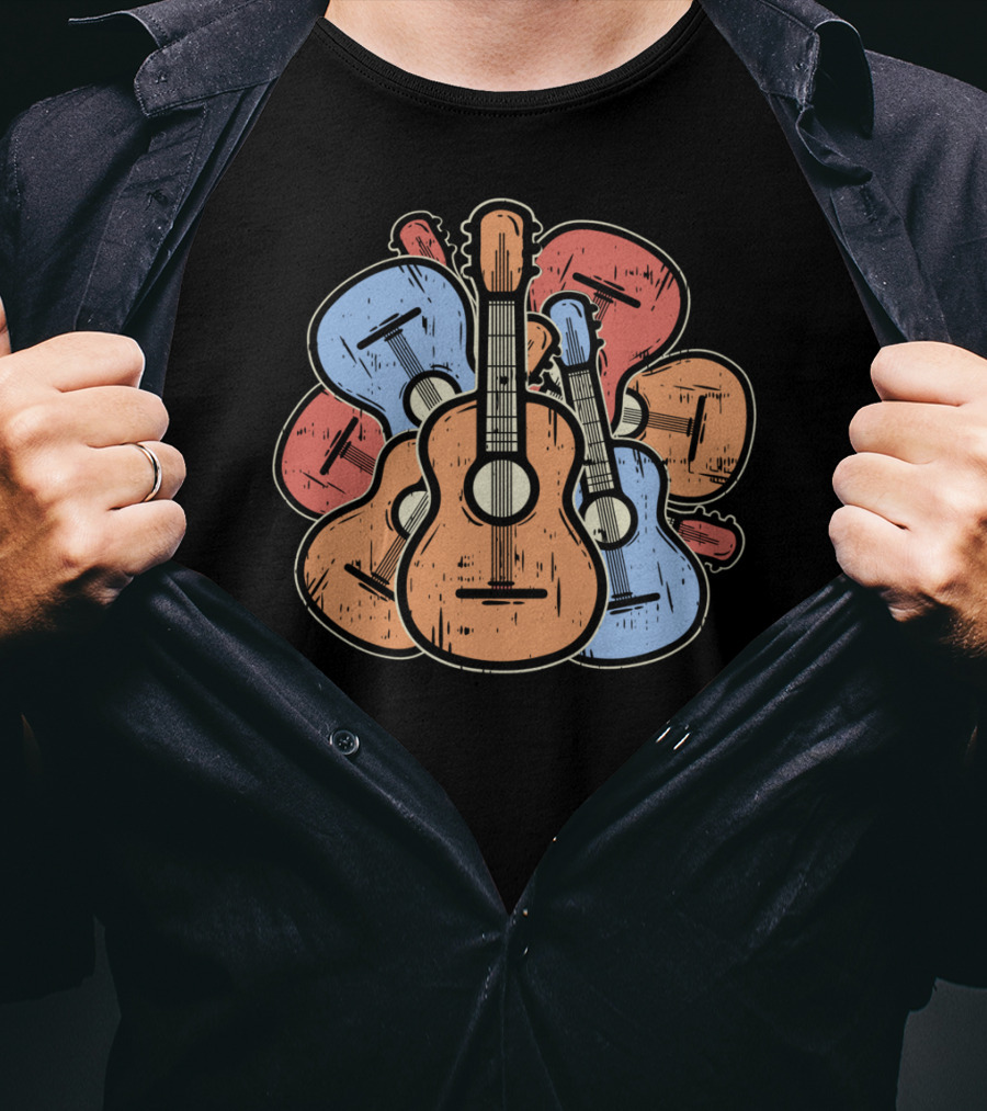 Colorful Guitars And Ukuleles Funny Guitarist Musician T-Shirt
