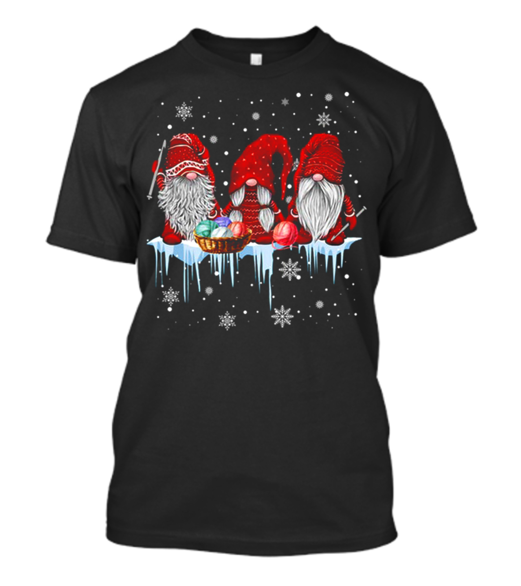 Hanging With Red Gnomies Crochet Funny Gnome Snowflakes And Yarn On Ice T-Shirt