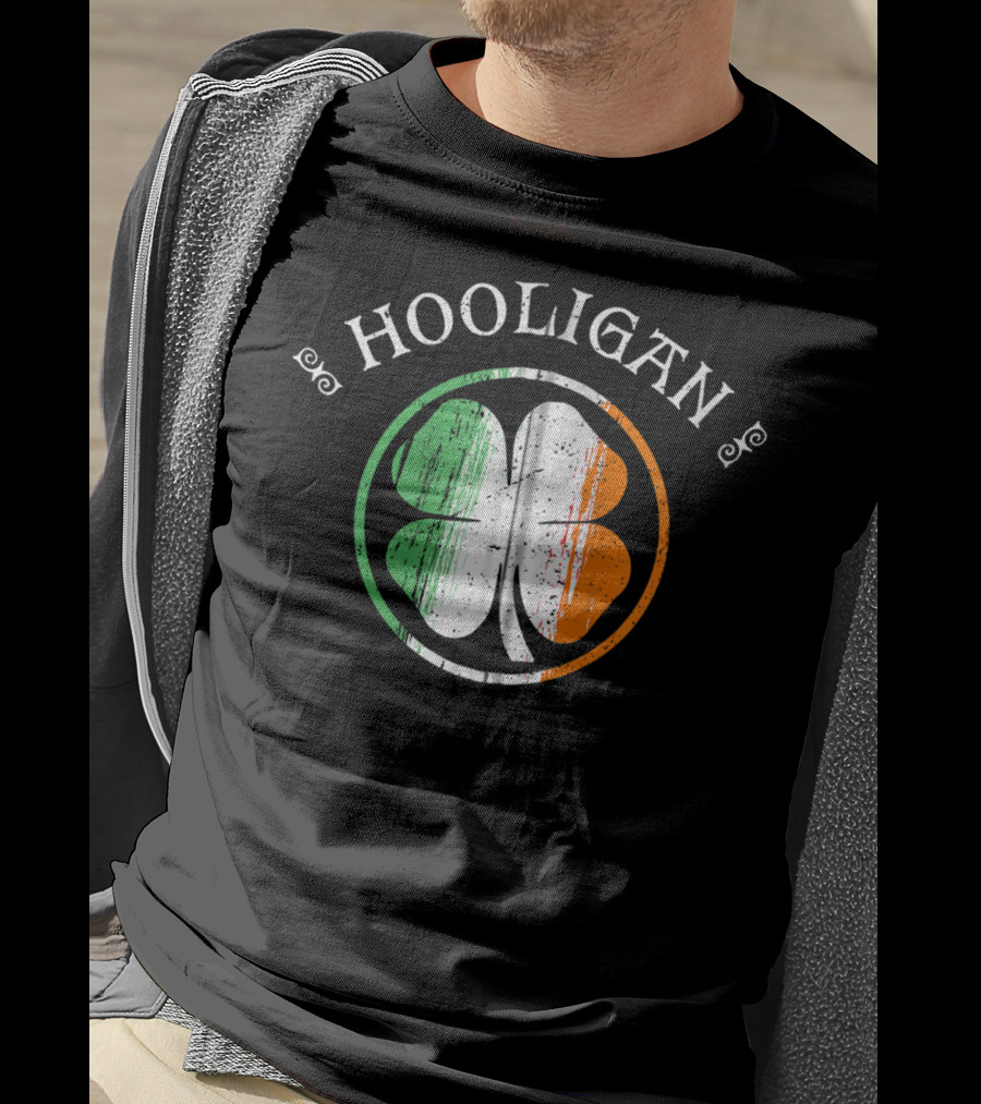 Hooligan Irish Shamrock Flag St Patrick's Day Clover Emblem T-Shirt