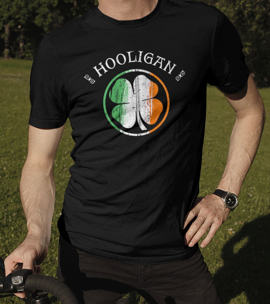 Hooligan Irish Shamrock Flag St Patrick's Day Clover Emblem T-Shirt