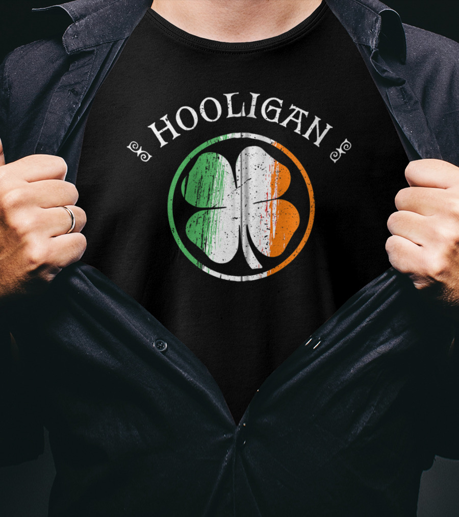 Hooligan Irish Shamrock Flag St Patrick's Day Clover Emblem T-Shirt