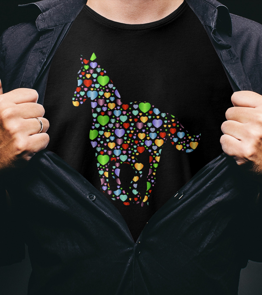 Horse Lover Equestrian Hearts Multicolored T-Shirt