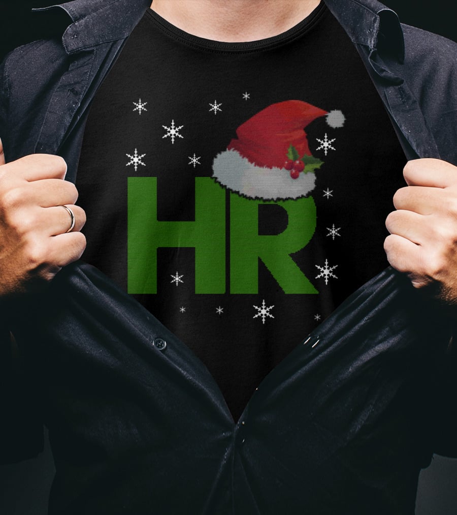 HR Santa Hat Human Resources Festive Christmas Snowflakes T-Shirt