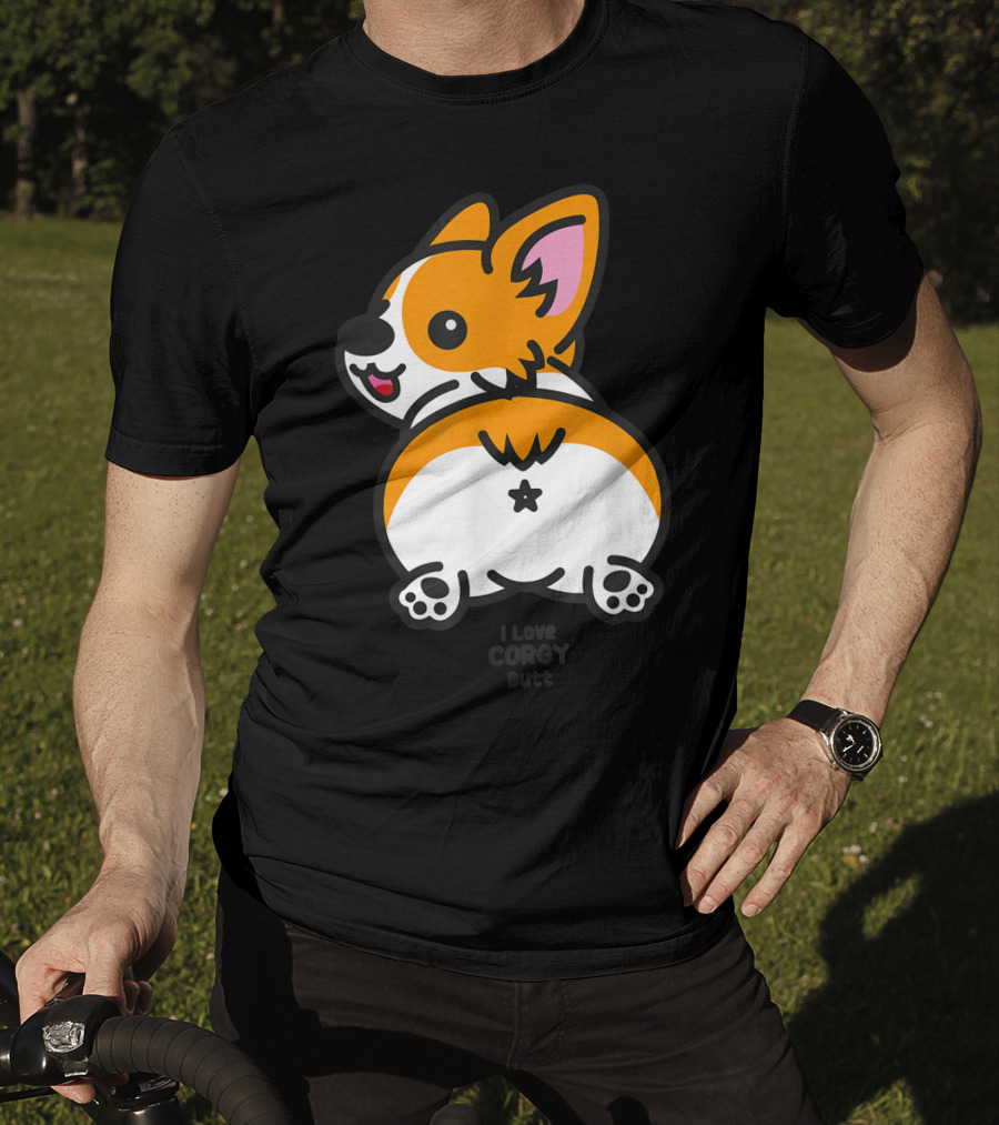 I Love Corgi Butt Playful Cartoon Dog T-Shirt