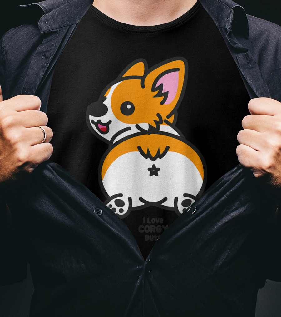 I Love Corgi Butt Playful Cartoon Dog T-Shirt