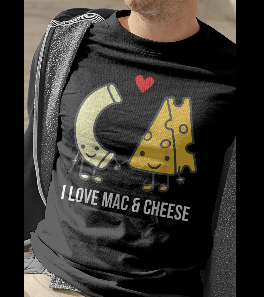 I Love Mac And Cheese Smiling Pasta And Cheese With Heart T-Shirt