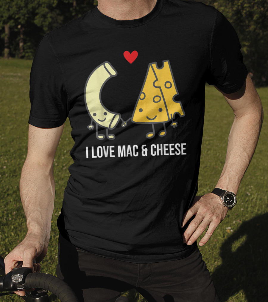 I Love Mac And Cheese Smiling Pasta And Cheese With Heart T-Shirt