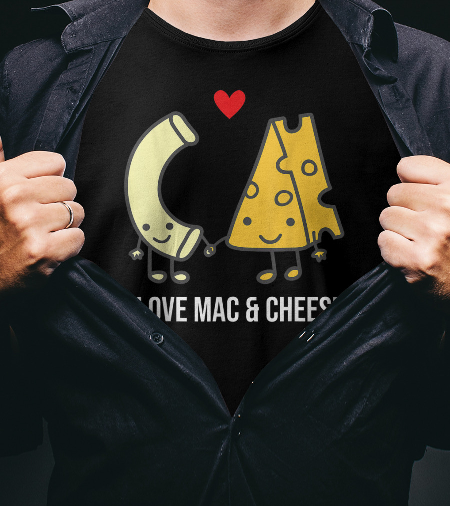I Love Mac And Cheese Smiling Pasta And Cheese With Heart T-Shirt