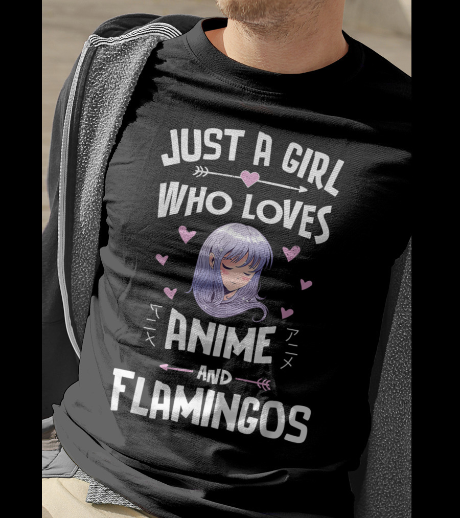 Just A Girl Who Loves Anime And Flamingos Anime Flamingo Heart T-Shirt